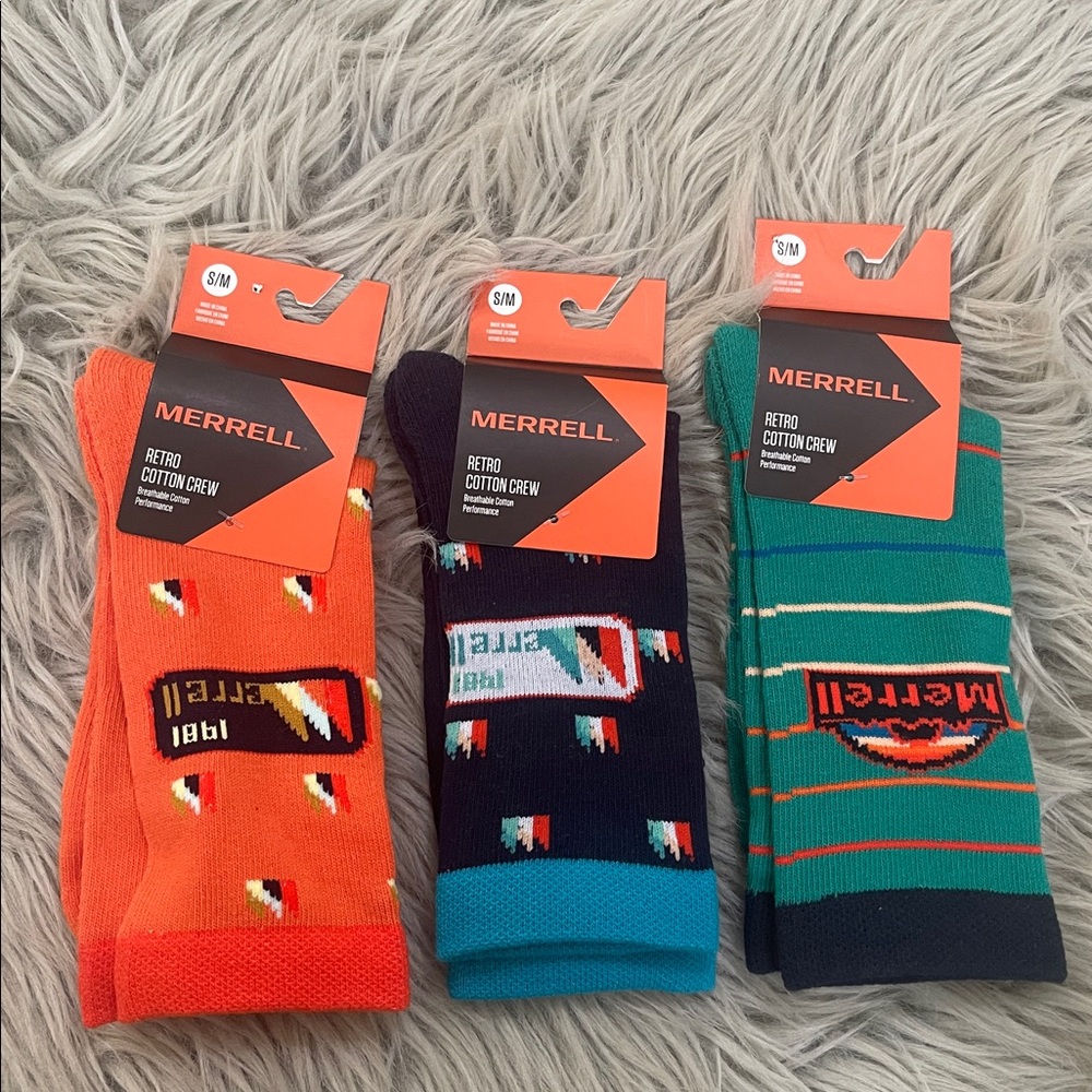 Merrell Retro Cotton Crew Socks - Orange, Teal, Green bundle - Picture 2 of 5